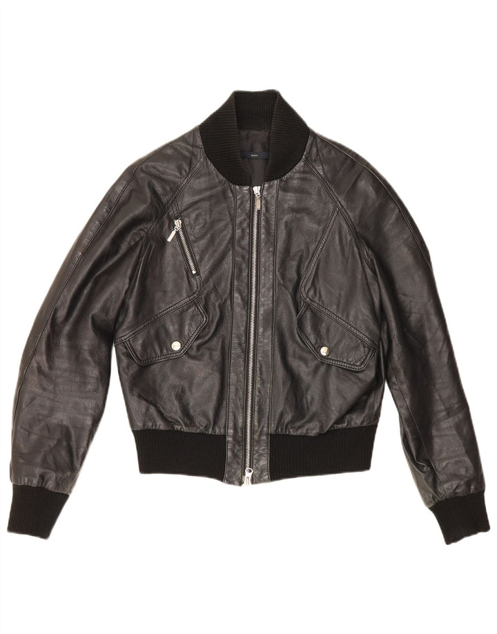 Sasch Womens Crop Leather Jacket UK 14 Medium Black