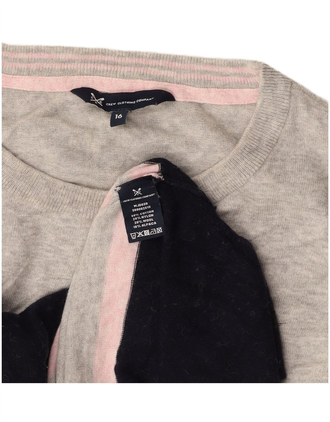 CREW CLOTHING Womens Crew Neck Jumper Sweater UK 16 Large Grey Colourblock