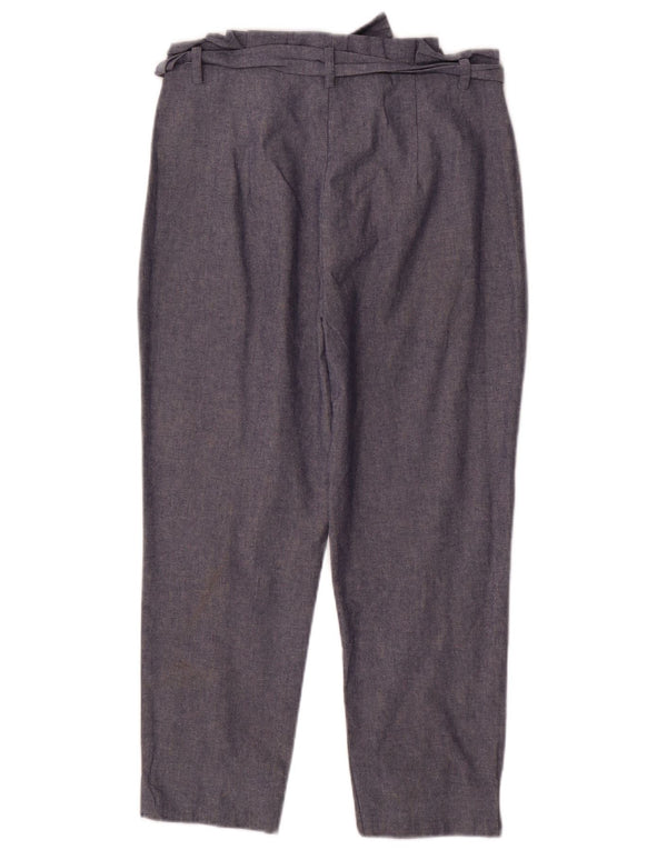 Zara Womens High Waist Tapered Cropped Trousers XS W24 L23 Navy Blue Cotton