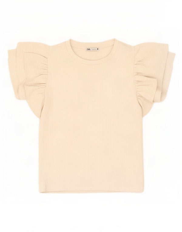 Zara Womens Crop Blouse Top UK 12 Medium Off White Polyester
