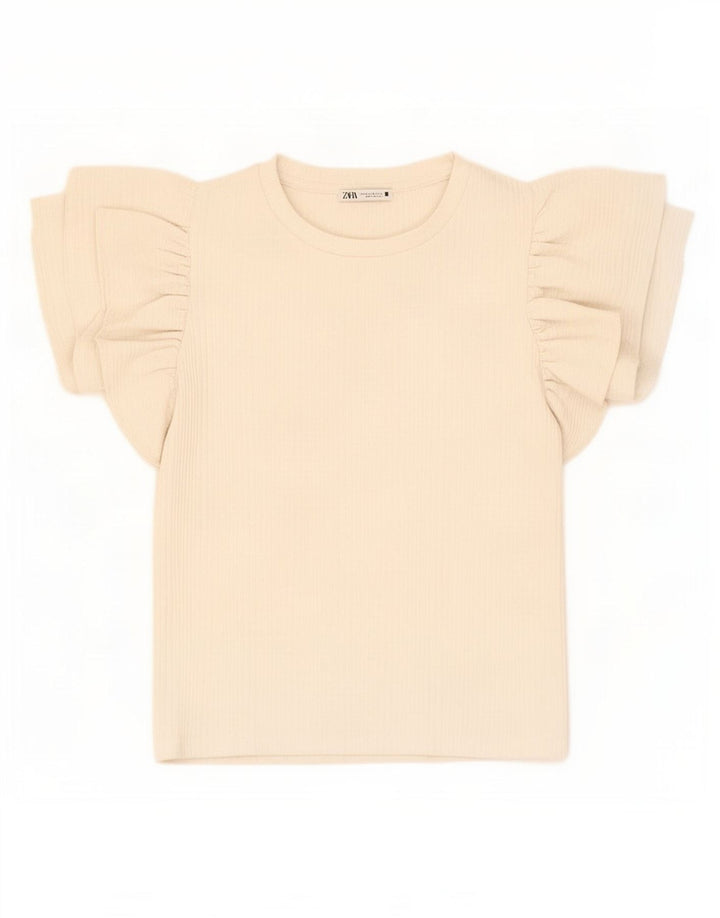 Zara Womens Crop Blouse Top UK 12 Medium Off White Polyester