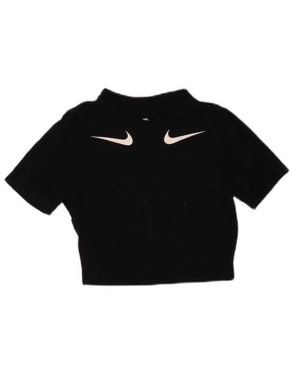 Nike Womens Crop Slim Fit Graphic T-Shirt Top UK 8 Small Black Modal
