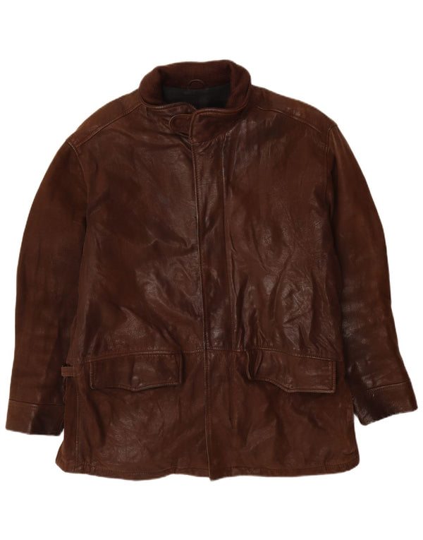 Hugo Boss Mens Leather Jacket UK 40 Large Brown Leather