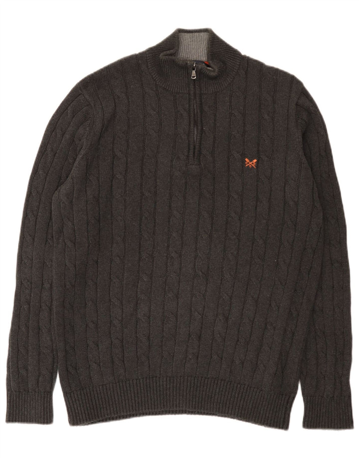 J. Crew Mens Zip Neck Jumper Sweater Large Grey Cotton