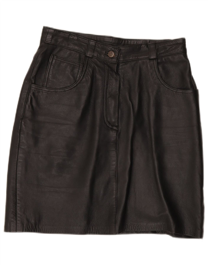 Vintage Womens Leather Skirt EU 40 Medium W30  Black Leather