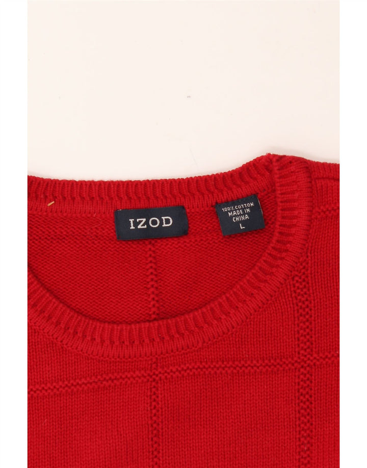 IZOD Mens Crew Neck Jumper Sweater Large Red Check Cotton Vintage Izod and Second-Hand Izod from Messina Hembry 