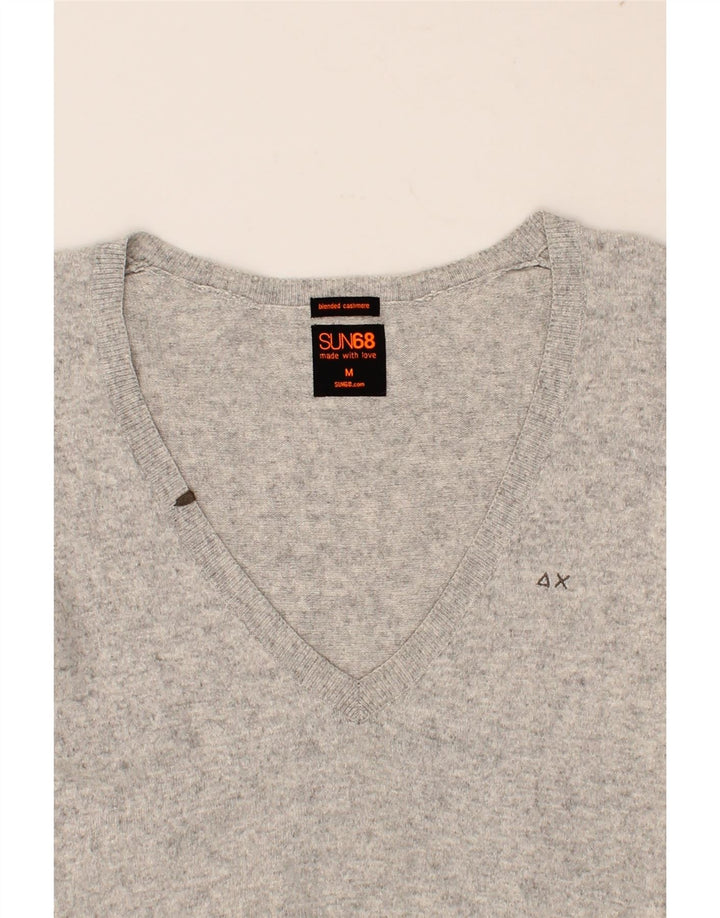 SUN68 Womens V-Neck Jumper Sweater UK 12  Medium Grey Cotton Vintage Sun68 and Second-Hand Sun68 from Messina Hembry 