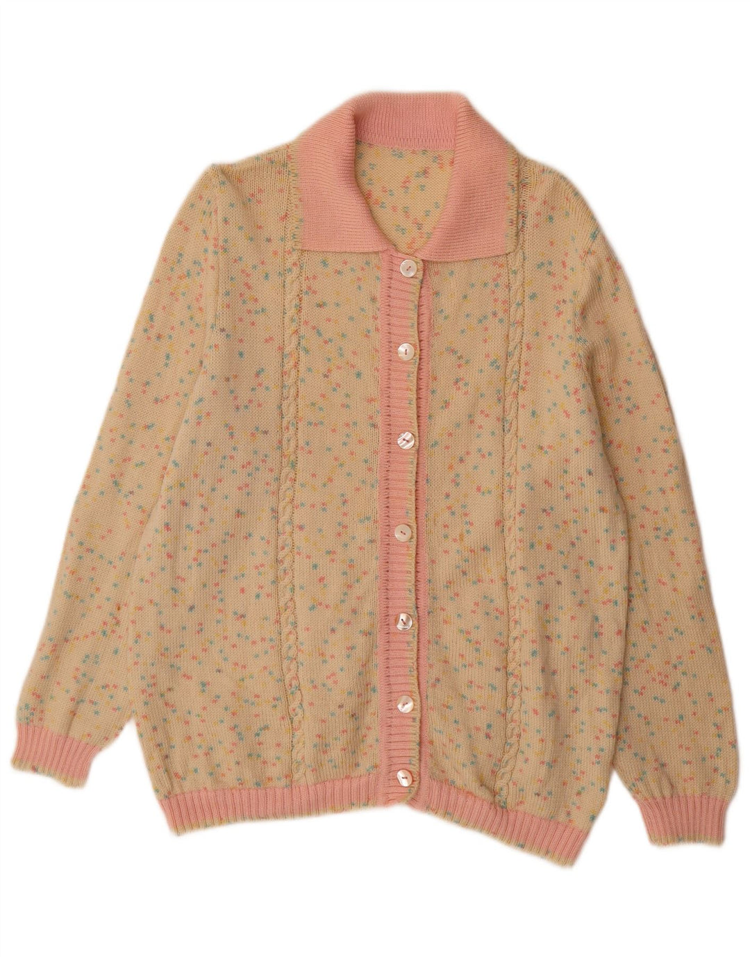 VINTAGE Womens Cardigan Sweater UK 14 Medium Beige Flecked