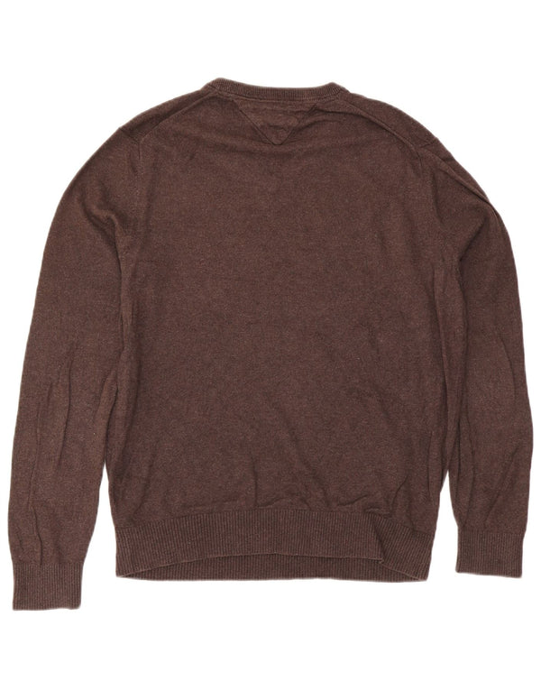 Tommy Hilfiger Mens V-Neck Jumper Sweater Small Brown Cotton