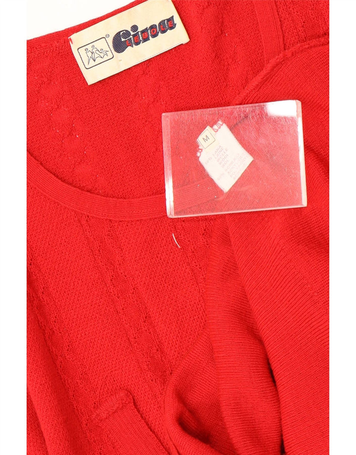 Lebole Womens Short Sleeve Crew Neck Jumper Sweater UK 14 Medium Red Wool