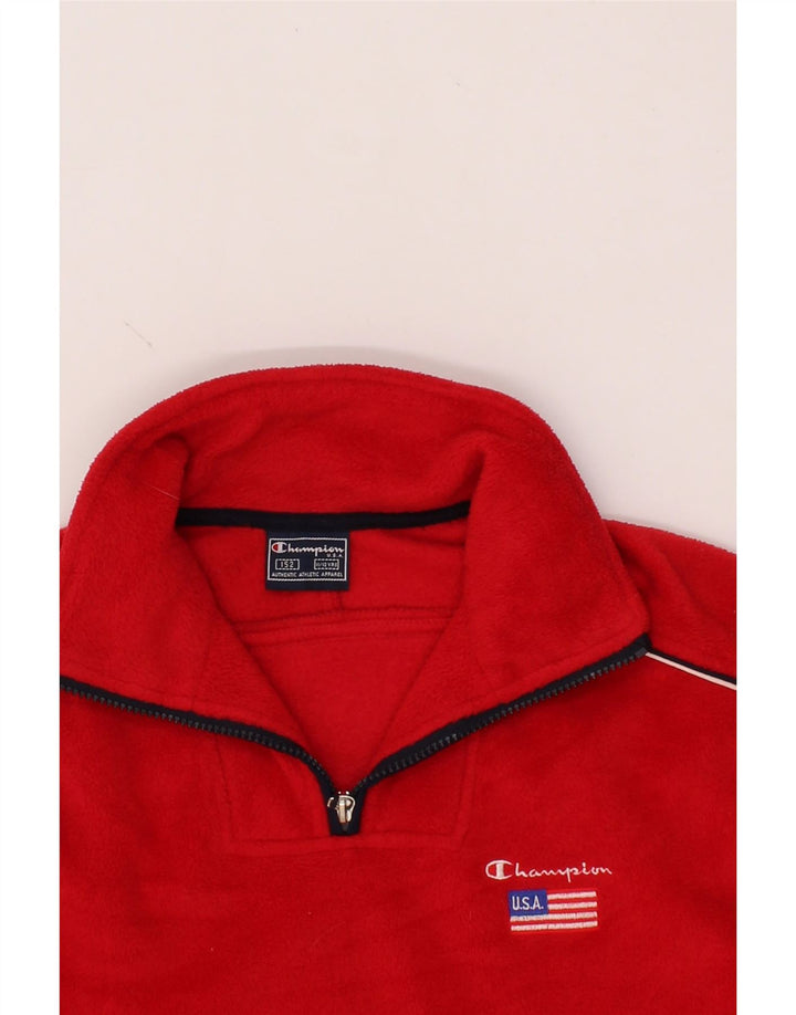 CHAMPION Boys Zip Neck Fleece Jumper 11-12 Years Red Polyester Vintage Champion and Second-Hand Champion from Messina Hembry 