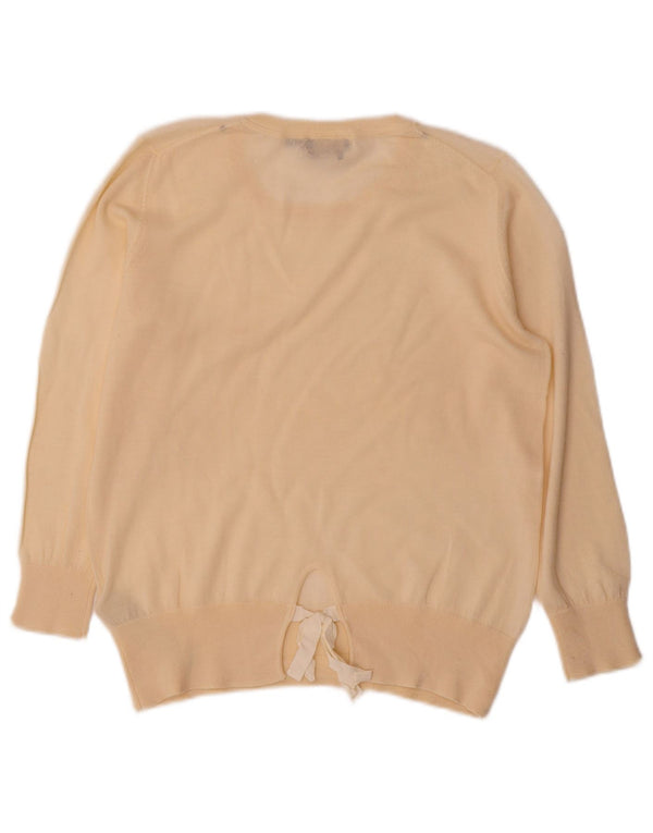 Massimo Dutti Womens Crew Neck Jumper Sweater UK 12 Medium Beige Wool