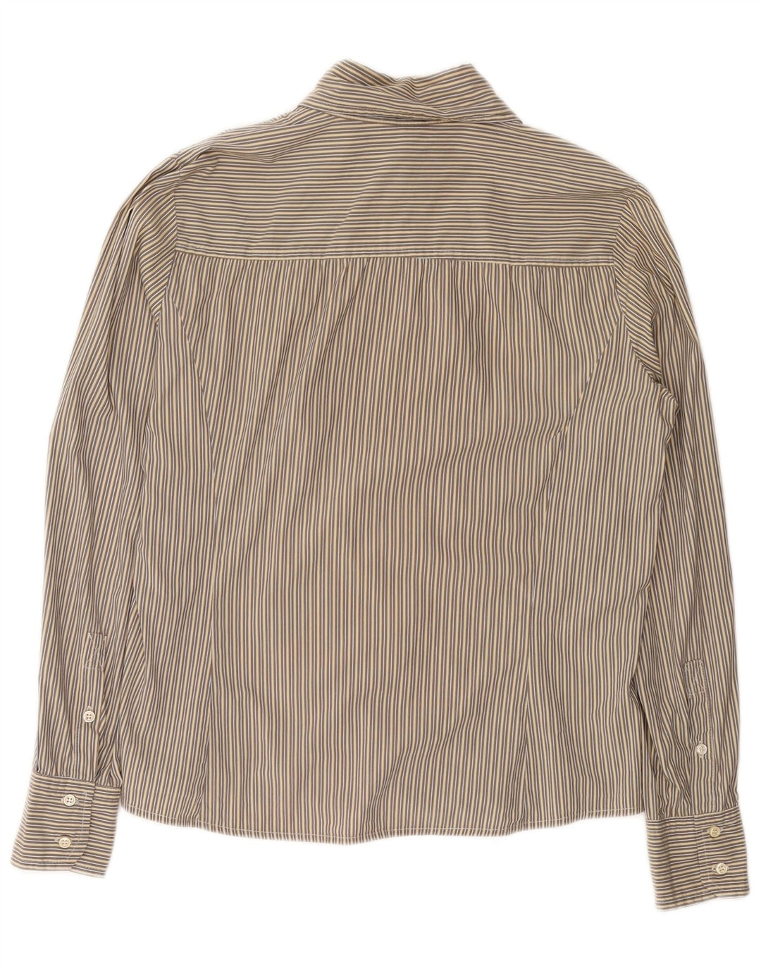 MAX MARA Womens Weekend Ruffle Front Shirt UK 16 Large Beige Pinstripe