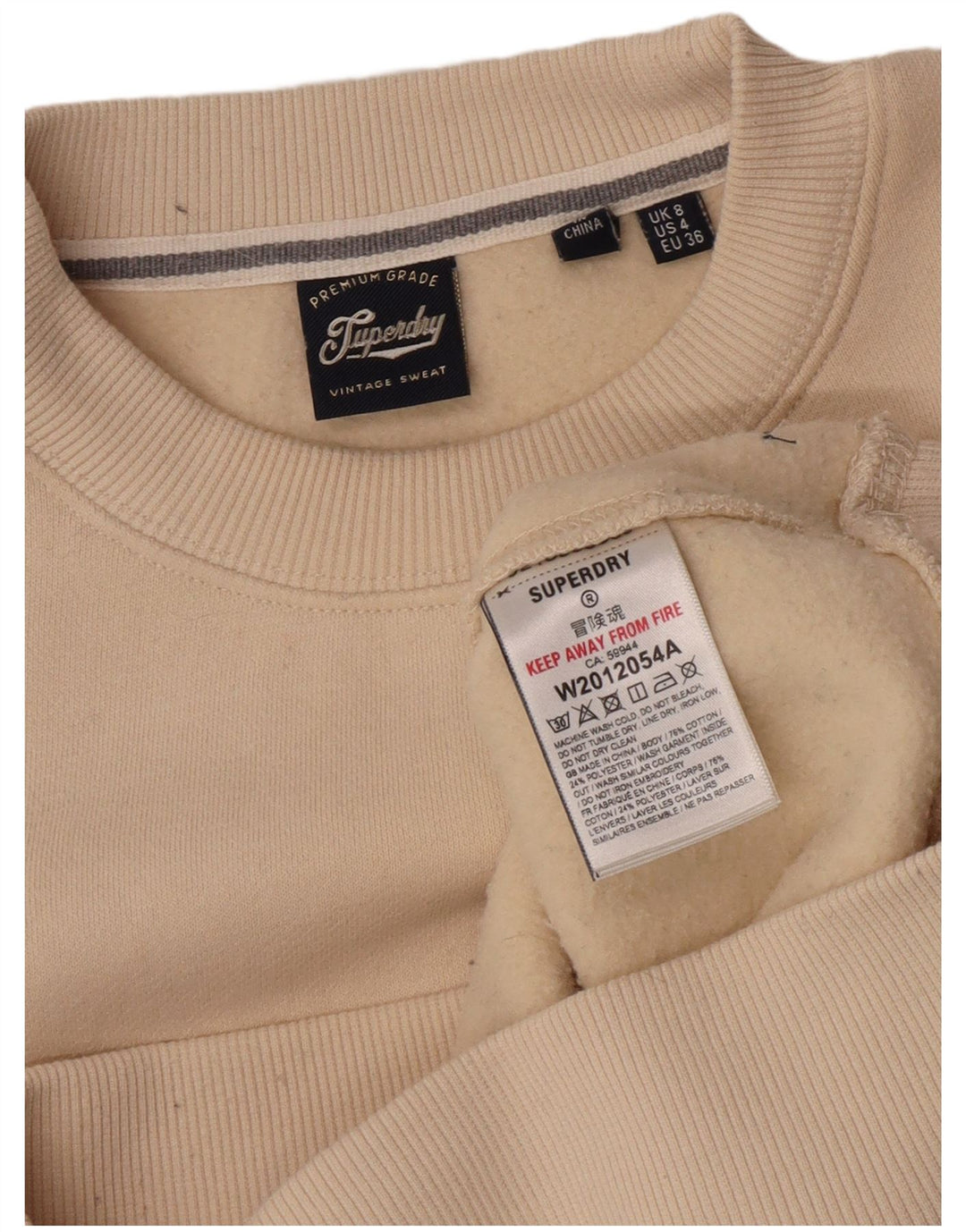 Superdry Womens Oversized Sweatshirt Jumper UK 8 Small Beige Cotton
