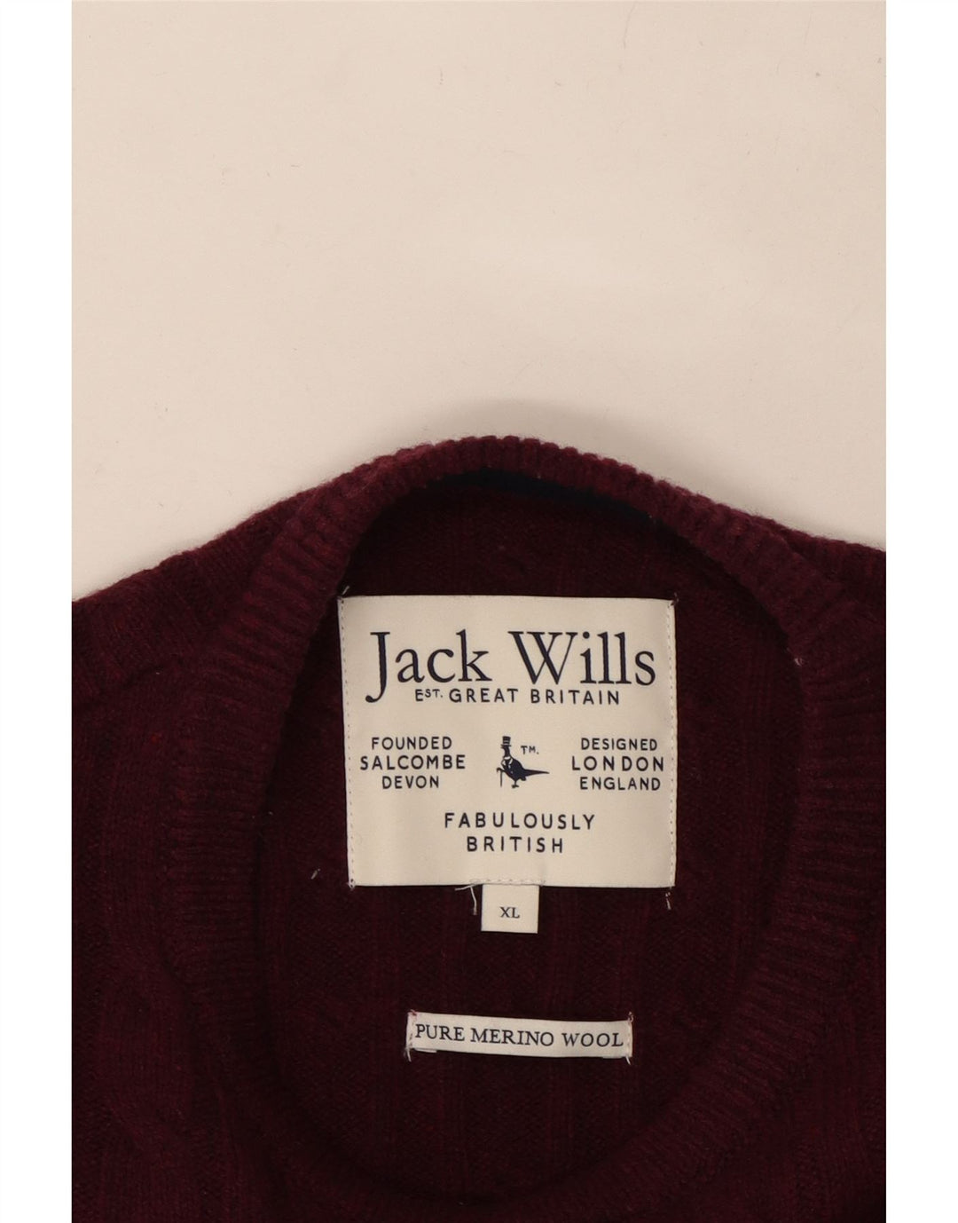 JACK WILLS Mens Crew Neck Jumper Sweater XL Burgundy Wool