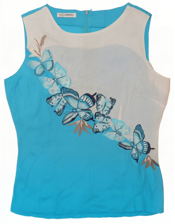 Naracamicie Womens Graphic Blouse Top UK 12 Medium Blue Butterfly