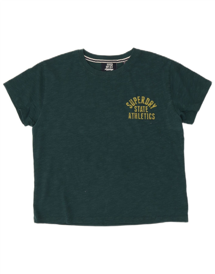 SUPERDRY Womens Graphic T-Shirt Top UK 14 Large  Green Flecked Cotton