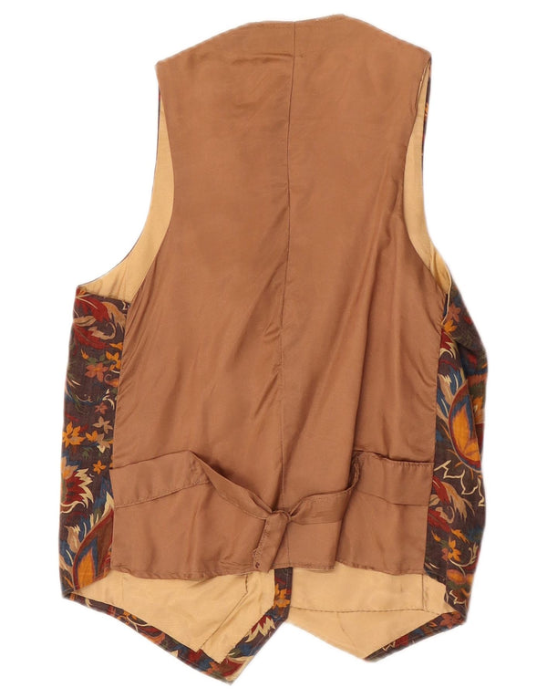 Vintage Mens Waistcoat XS Brown Floral