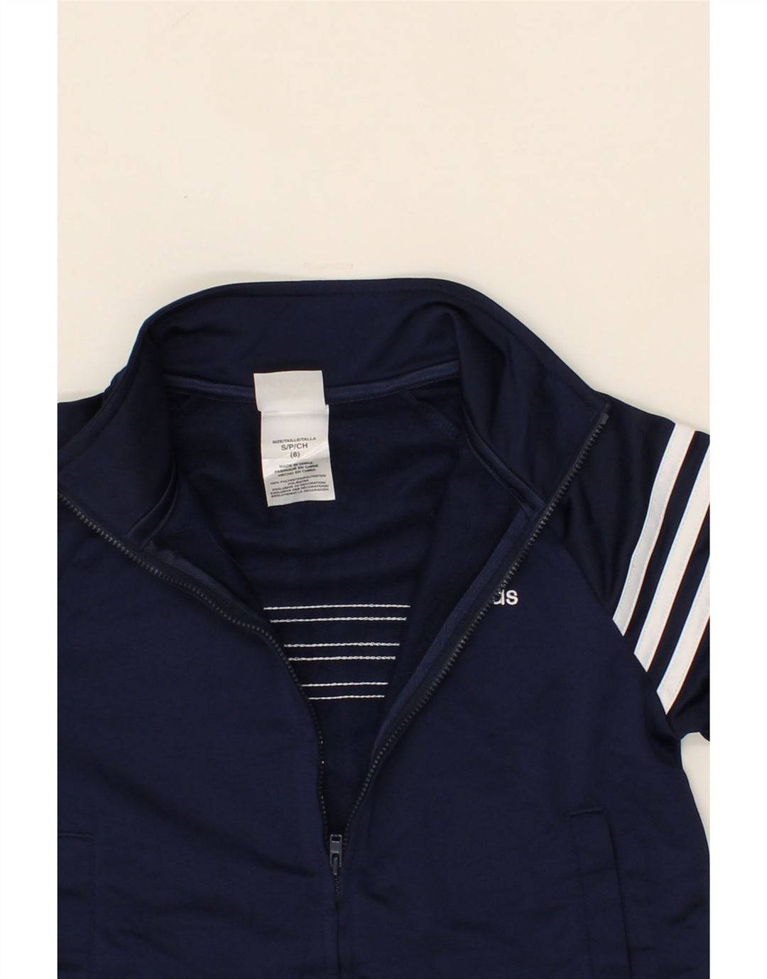 ADIDAS Boys Tracksuit Top Jacket 7-8 Years Small Navy Blue Striped Vintage Adidas and Second-Hand Adidas from Messina Hembry 