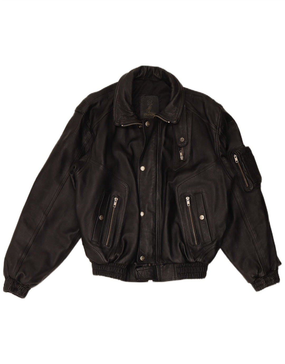 EUROX Mens Graphic Leather Racing Jacket UK 40 Large Black Leather