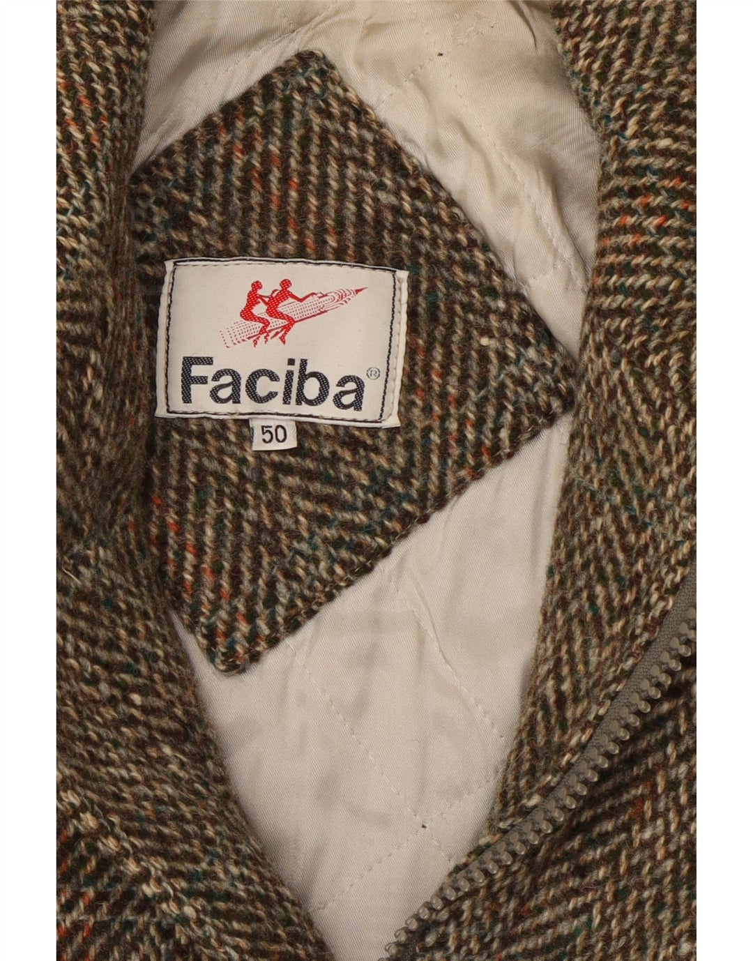 FACIBA Mens Overcoat IT 50 Large Brown Herringbone Wool