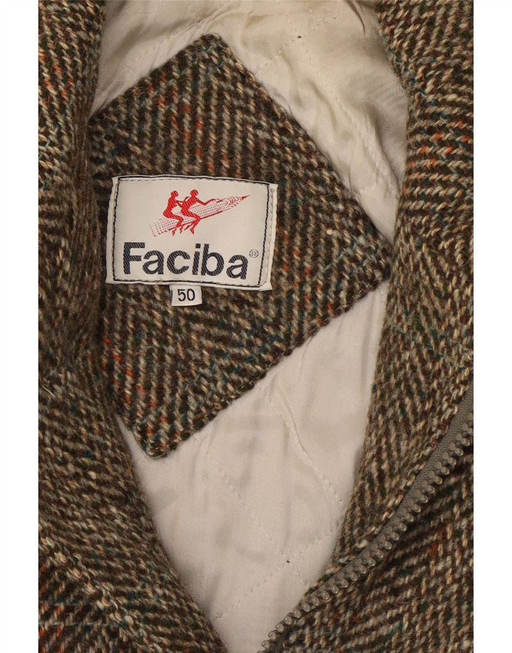 FACIBA Mens Overcoat IT 50 Large Brown Herringbone Wool