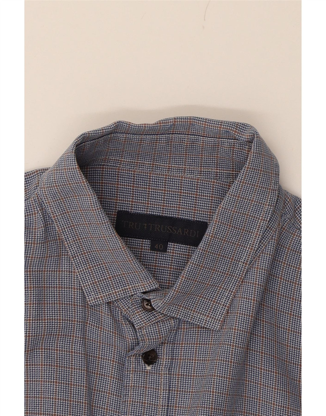 TRUSSARDI Mens Shirt Size 40 Medium Navy Blue Houndstooth Vintage Trussardi and Second-Hand Trussardi from Messina Hembry 