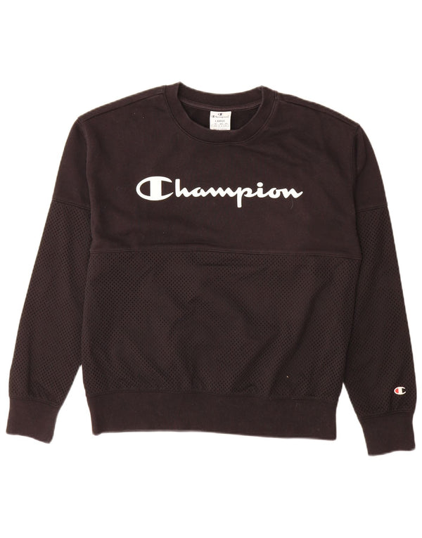 Champion Womens Graphic Sweatshirt Jumper UK 16 Large Black Cotton