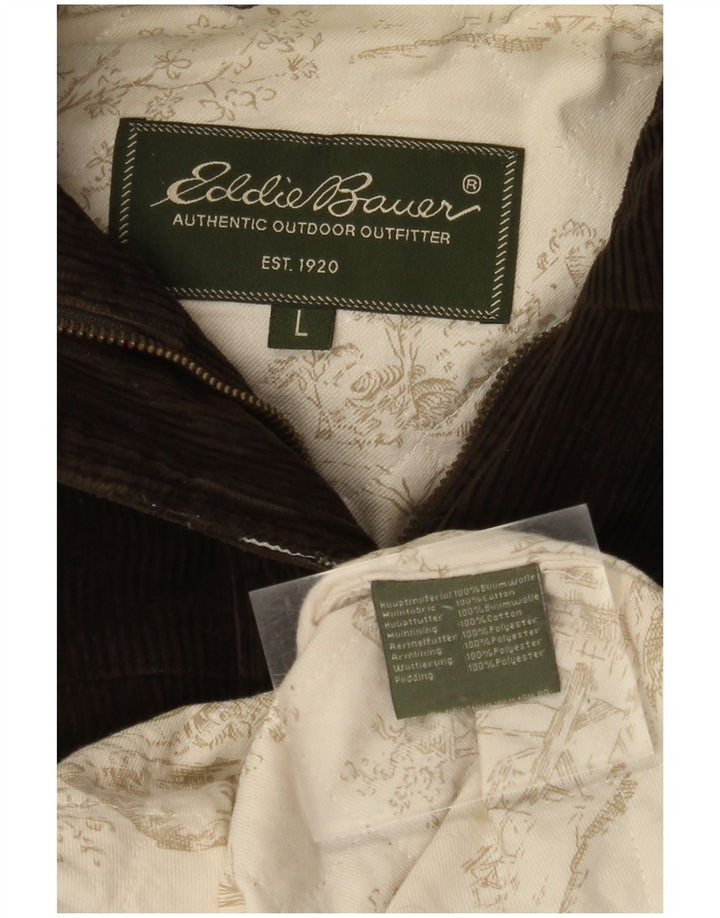 EDDIE BAUER Womens Oversized Hooded Corduroy Coat UK 16 Large Khaki Cotton