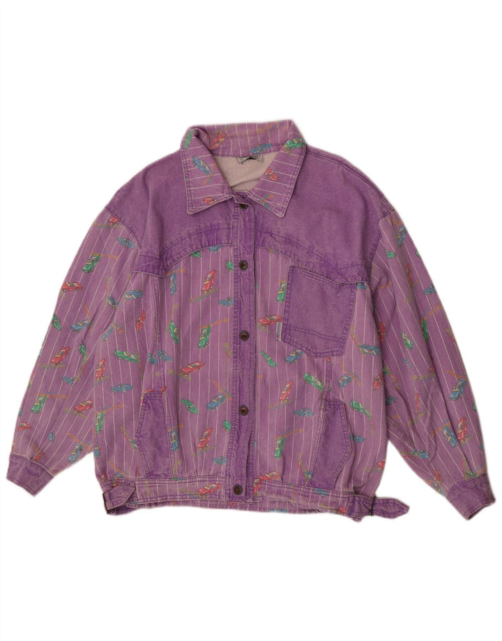 Tintoretto Womens Abstract Pattern Denim Jacket EU 42 Large Purple Retro