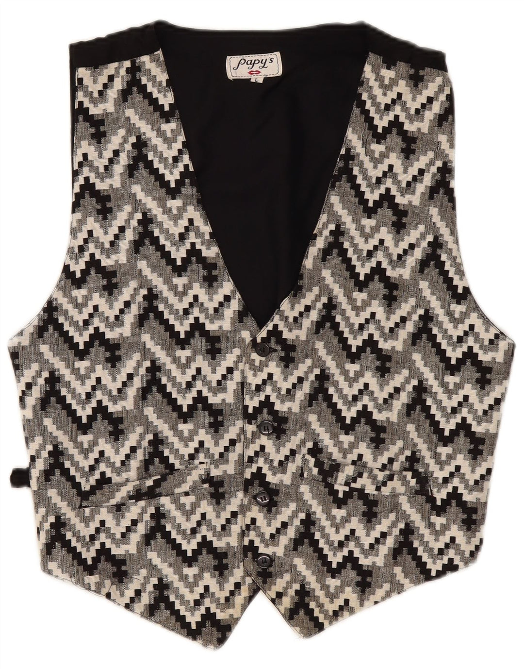 Vintage Mens Waistcoat Large Black Geometric