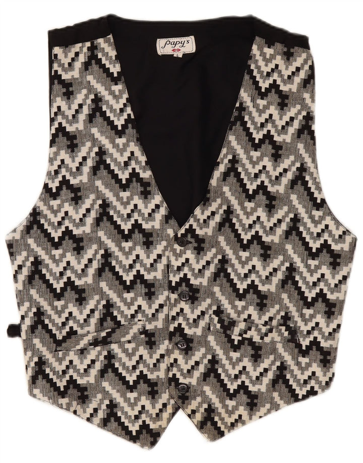 Vintage Mens Waistcoat Large Black Geometric