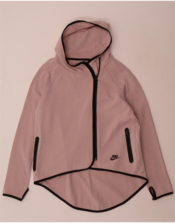 Nike Womens Oversized Zip Hoodie Sweater UK 10 Small Pink Cotton