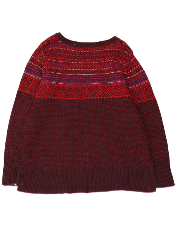 Eddie Bauer Womens Boat Neck Jumper Sweater UK 20 2XL Burgundy Fair Isle