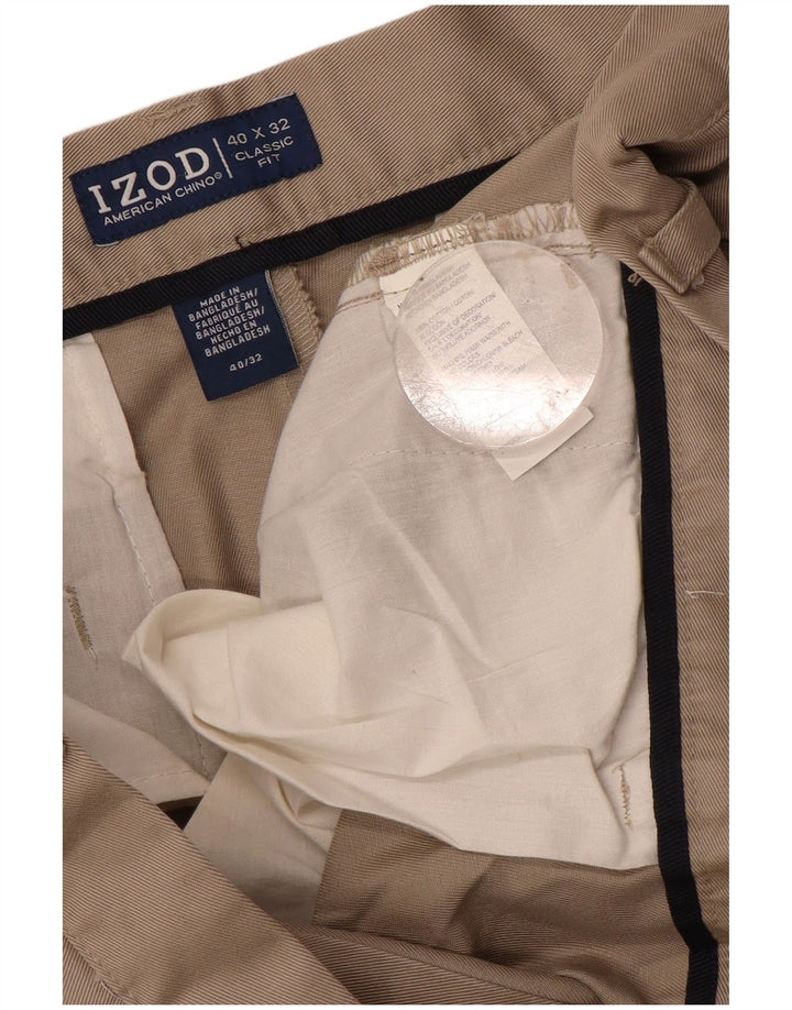 IZOD Mens Classic Fit Chino Trousers W40 L32  Beige Cotton