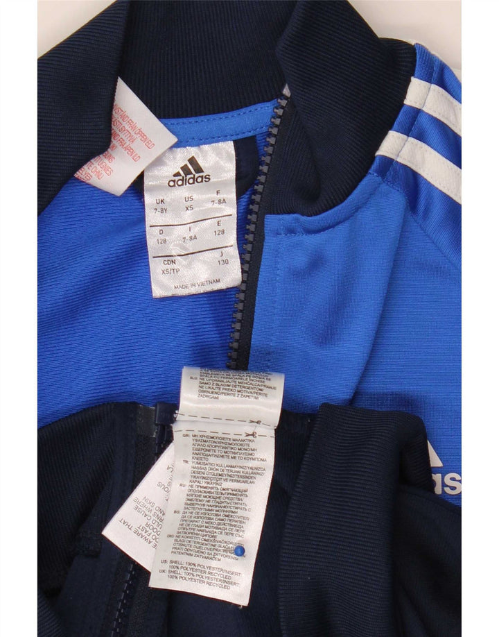 Adidas Boys Tracksuit Top Jacket 7-8 Years Blue Colourblock Polyester