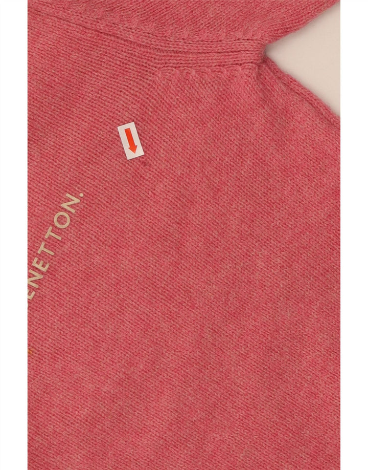 BENETTON Womens Crop Graphic Boat Neck Jumper Sweater UK 8 Small Pink