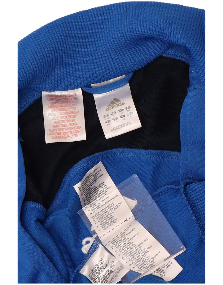 ADIDAS Boys Graphic Tracksuit Top Jacket 13-14 Years Blue Colourblock