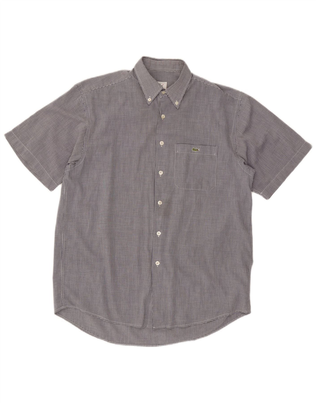 LACOSTE Mens Short Sleeve Shirt Medium Navy Blue Gingham Cotton