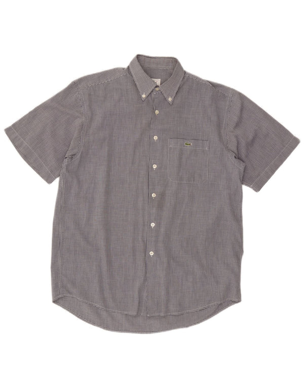 LACOSTE Mens Short Sleeve Shirt Medium Navy Blue Gingham Cotton
