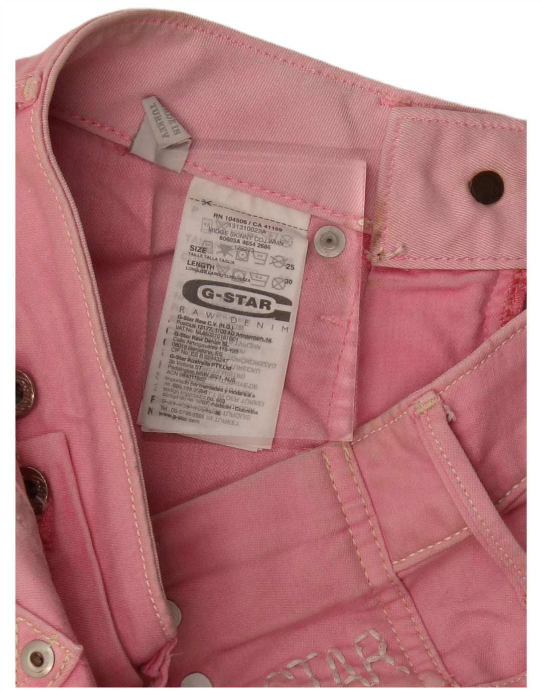 G-STAR Womens Skinny Jeans W25 L30  Pink Polyester
