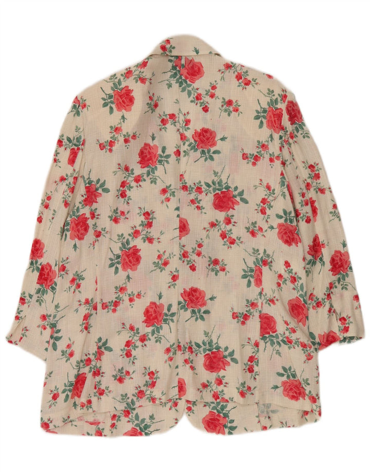 Vintage Womens 3 Button Blazer Jacket IT 50 XL White Floral Linen