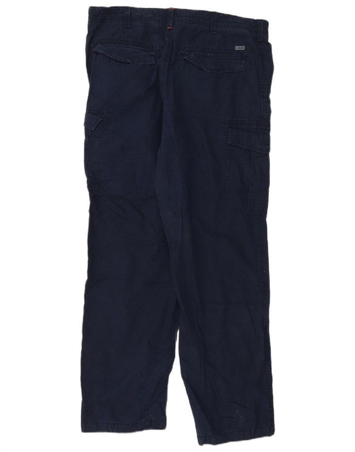 Izod Mens Straight Cargo Trousers W36 L32 Navy Blue Cotton