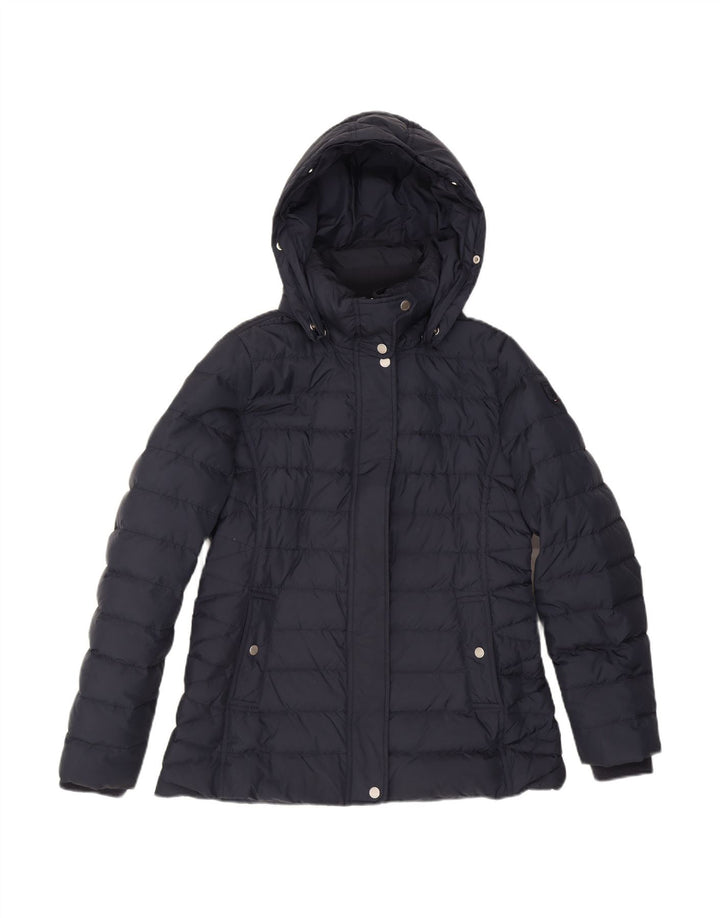 TOMMY HILFIGER Womens Hooded Padded Jacket UK 16 Large Navy Blue Polyester