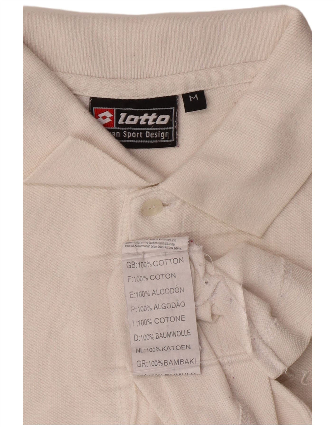 LOTTO Mens Long Sleeve Polo Shirt Medium White Cotton