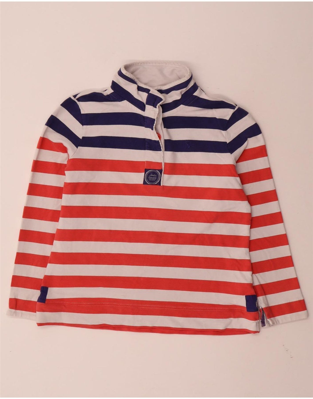 JOULES Womens Button Neck Sweatshirt Jumper UK 12 Medium Red Striped