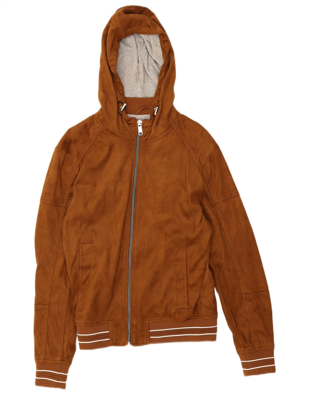 Zara Mens Hooded Bomber Jacket UK 36 Small Brown Polyester