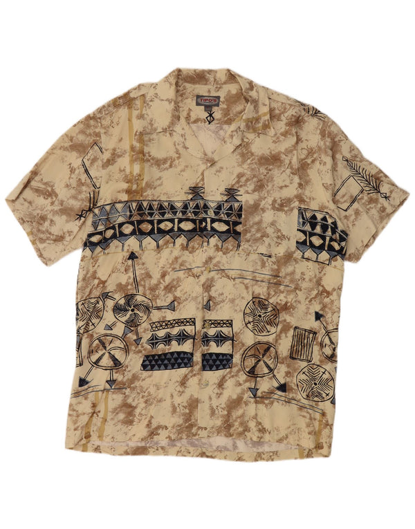 TIPO' S Mens Short Sleeve Shirt Large Beige Geometric Viscose