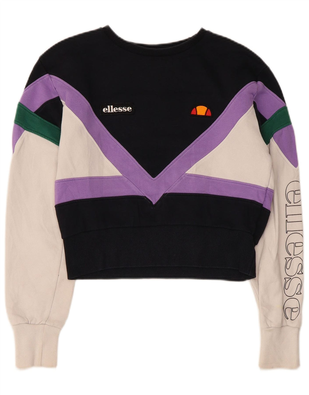 Ellesse Womens Crop Sweatshirt Jumper UK 8 Small Multicoloured Colourblock