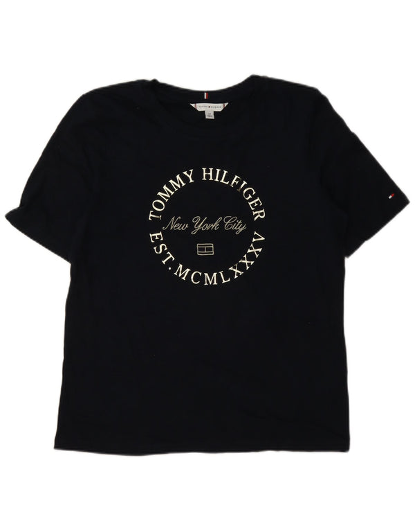 Tommy Hilfiger Womens Graphic T-Shirt Top UK 10 Small Navy Blue Cotton
